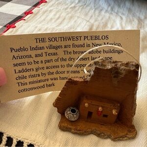Southwest Pueblo Indian Village Christmas Tree Ornament Hand Carved
